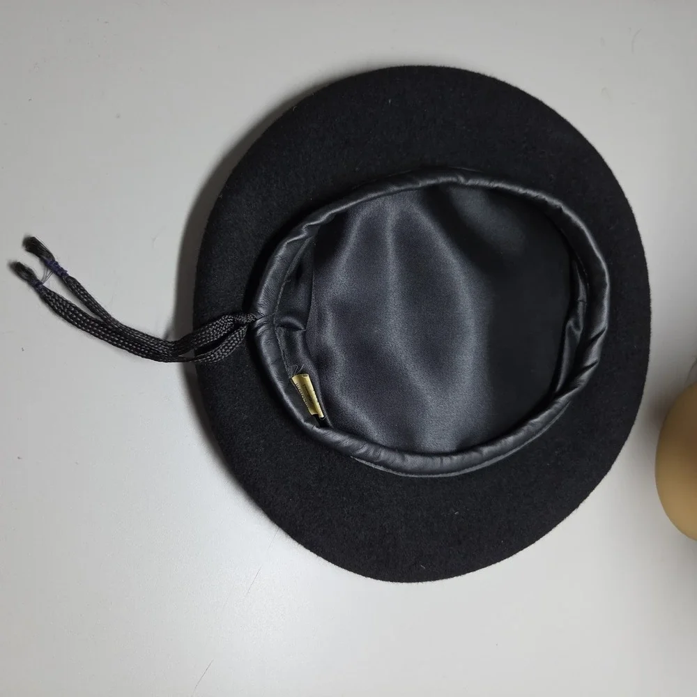Vintage Hat Black‎ Beret Military Artist French Cap Made In Korea Size M 58 cm